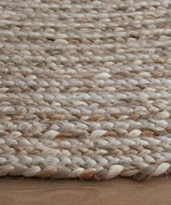 Tapis jute tressé Rond - blanc/naturel