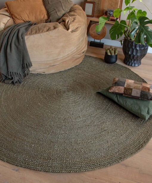 Tapis Jute Rond Pure - vert olive [édition spéciale]