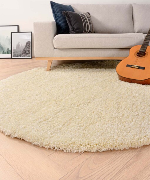 Tapis Rond poils longs Shaggy Grand - Crème