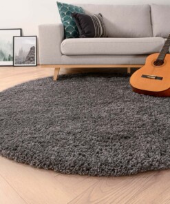 Tapis Rond poils longs Shaggy Grand - gris foncé