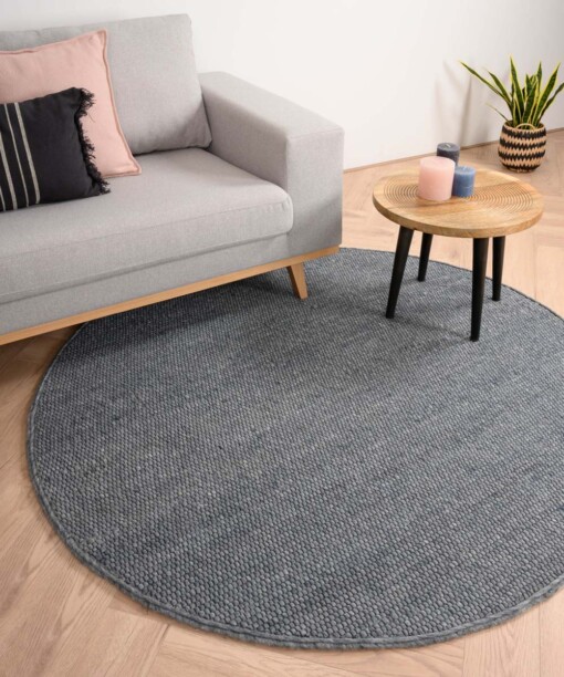 Tapis en laine Rond Lett - bleu acier