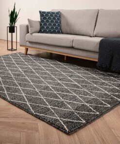 Tapis en laine losange Vinduer - gris foncé/Crème - sfeer, thumbnail