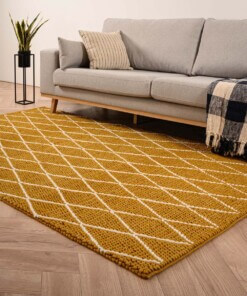 Tapis en laine losange Vinduer - jaune moutarde/Crème - sfeer