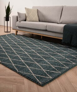 Tapis en laine losange Vinduer - bleu canard/gris - sfeer