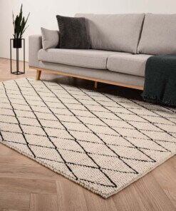 Tapis en laine losange Vinduer - Crème/noir - sfeer