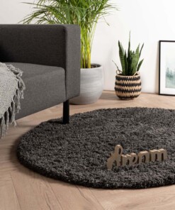 Tapis Rond poils longs Cozy Shaggy - gris foncé - sfeer