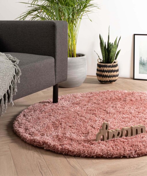 Tapis poils longs Rond - Cozy Shaggy - rose - sfeer