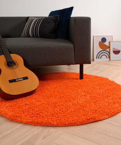 Tapis rond poils longs Shaggy Trend - orange - sfeer