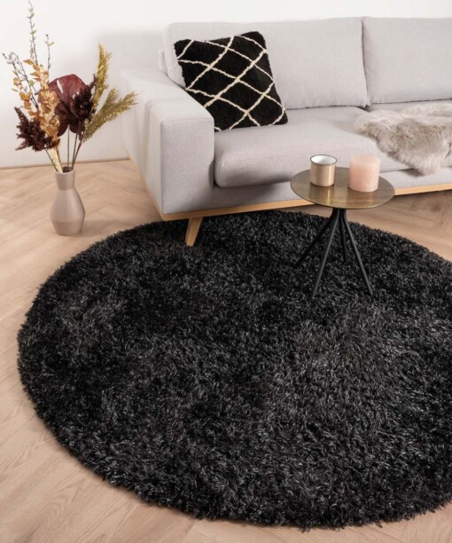 Tapis rond poils longs Posh - Anthracite - sfeer