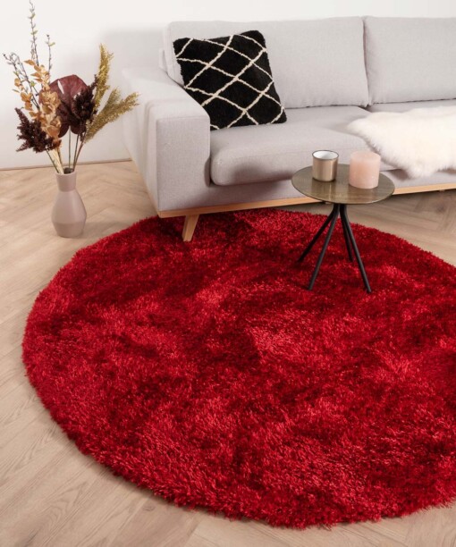 Tapis poils longs Rond Posh - rouge - sfeer