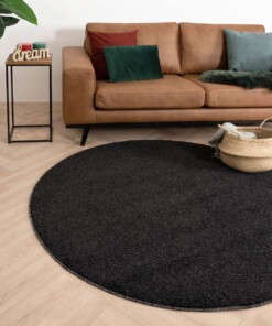 Tapis Rond poil ras Fine - Anthracite - sfeer, thumbnail