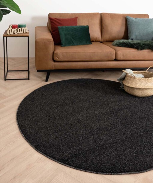 Tapis Rond poil ras Fine - Anthracite - sfeer