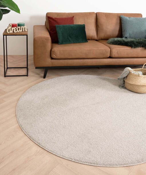 Tapis Rond poil ras Fine - Champagne - sfeer