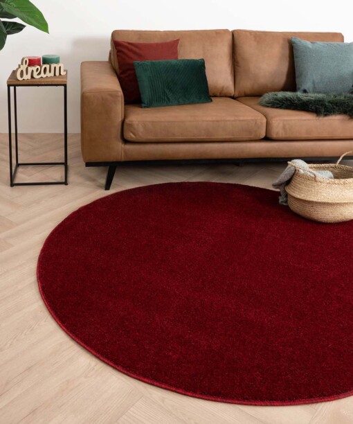 Tapis Rond poil ras Fine - rouge - sfeer