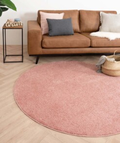 Tapis Rond poil ras Fine - rose - sfeer, thumbnail