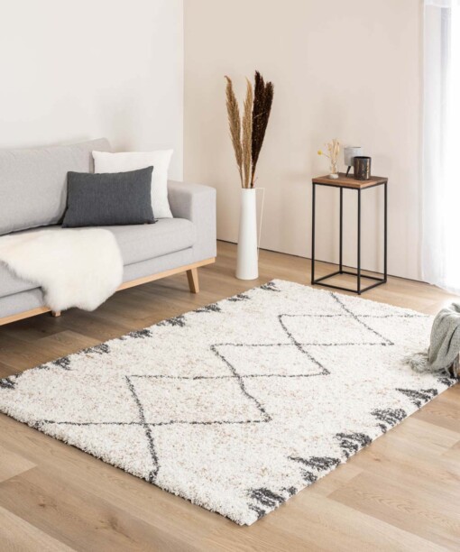 Tapis poils longs berbère Artisan - blanc/gris - sfeer