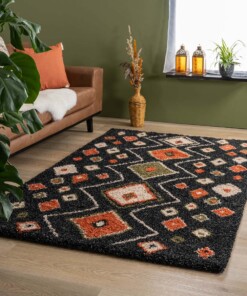 Tapis bohème poils longs Artisan - Anthracite/Multicolore - sfeer