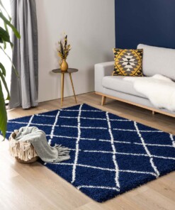 Tapis poils longs losange Artisan - bleu foncé/blanc - sfeer