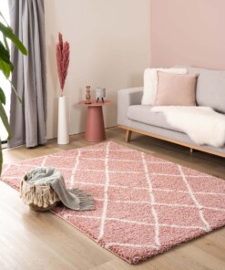 Tapis poils longs losange Artisan - rose/blanc - sfeer