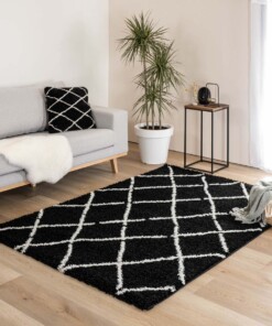 Tapis poils longs losange Artisan - noir/blanc - sfeer