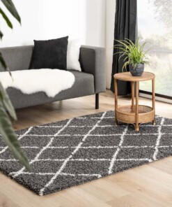 Tapis poils longs losange Habitat - gris/blanc - sfeer