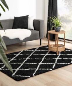 Tapis poils longs losange Habitat - noir/blanc - sfeer