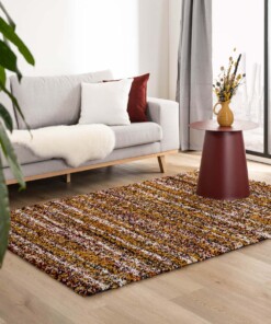 Tapis poils longs rayé Artisan - Multicolore/jaune moutarde - sfeer