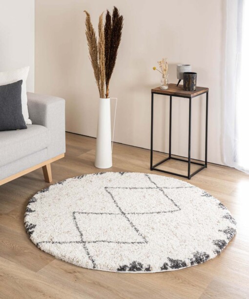 Tapis poils longs Rond berbère Artisan - blanc/gris - sfeer