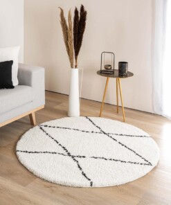 Tapis poils longs Rond berbère Artisan - blanc/noir - sfeer