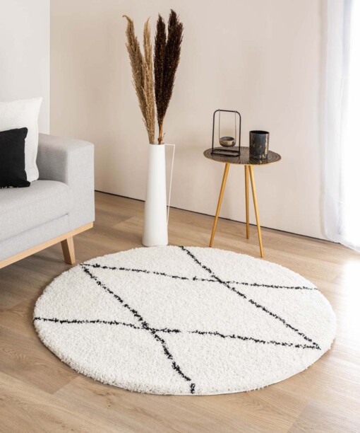 Tapis poils longs Rond berbère Artisan - blanc/noir - sfeer