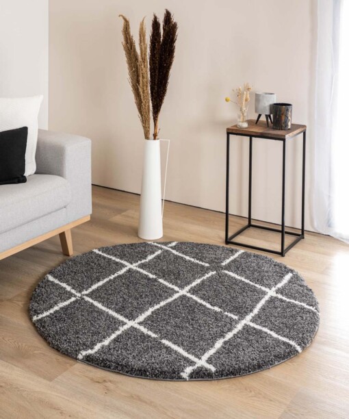 Tapis poils longs Rond losange Artisan - gris/blanc - sfeer