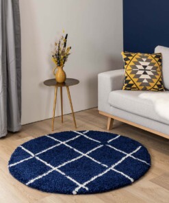 Tapis poils longs Rond losange Artisan - bleu foncé/blanc - sfeer, thumbnail