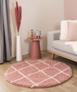 Tapis poils longs Rond losange Artisan - rose/blanc - sfeer