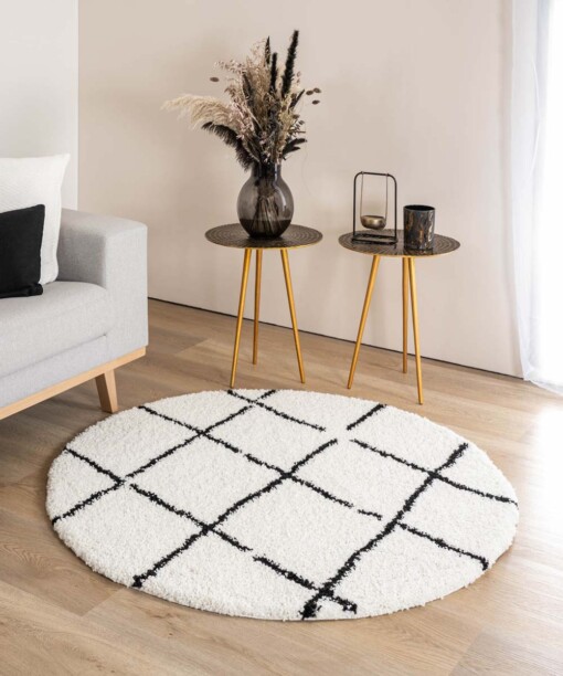 Tapis poils longs Rond losange Artisan - blanc/noir - sfeer