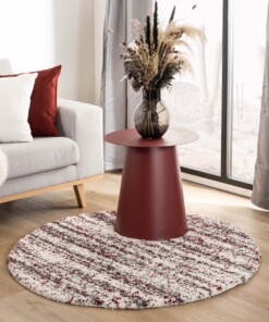 Tapis poils longs Rond rayé Artisan - gris/rouge - sfeer