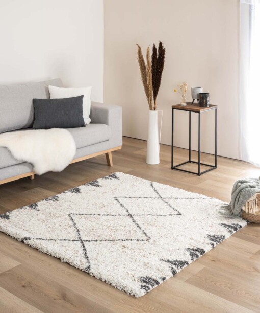 Tapis poils longs Carré berbère Artisan - blanc/gris - sfeer