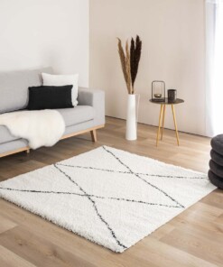 Tapis poils longs Carré berbère Artisan - blanc/noir - sfeer