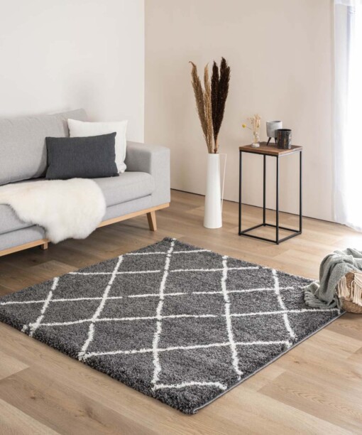 Tapis poils longs Carré losange Artisan - gris/blanc - sfeer