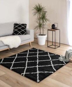 Tapis poils longs Carré losange Artisan - noir/blanc - sfeer