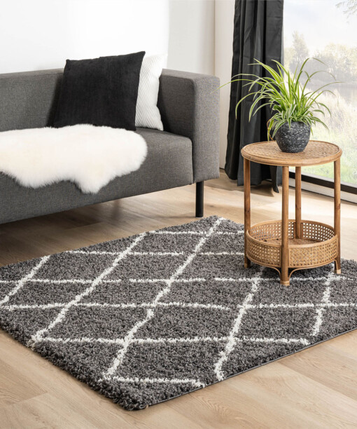 Tapis poils longs Carré losange Habitat - gris/blanc - sfeer