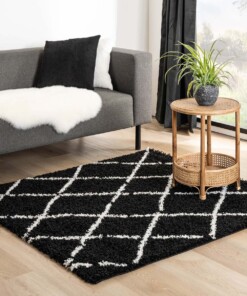 Tapis poils longs Carré losange Habitat - noir/blanc - sfeer