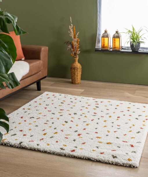 Tapis poils longs Carré à pois Artisan - blanc/Multicolore - sfeer