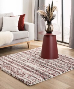 Tapis poils longs Carré rayé Artisan - gris/rouge - sfeer, thumbnail