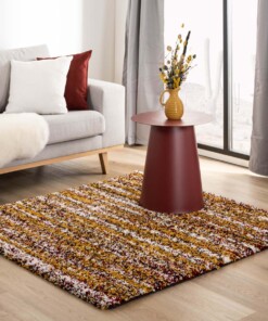 Tapis poils longs Carré rayé Artisan - Multicolore/jaune moutarde - sfeer