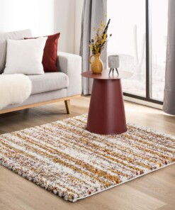 Tapis poils longs Carré rayé Artisan - blanc/Multicolore - sfeer, thumbnail