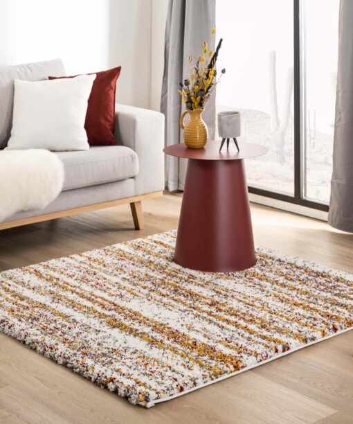 Tapis poils longs Carré rayé Artisan - blanc/Multicolore - sfeer