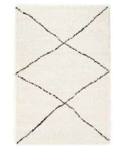 Tapis poils longs berbère Artisan - blanc/noir - overzicht