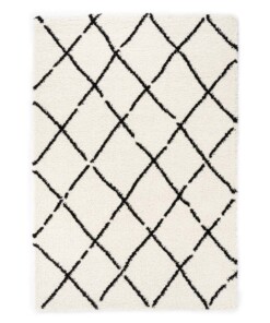 Tapis poils longs losange Artisan - blanc/noir - overzicht