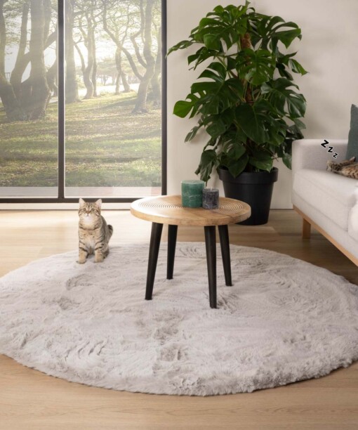 Tapis Rond moelleux poils longs - Comfy Plus - gris clair - sfeer