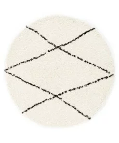 Tapis poils longs Rond berbère Artisan - blanc/noir - overzicht